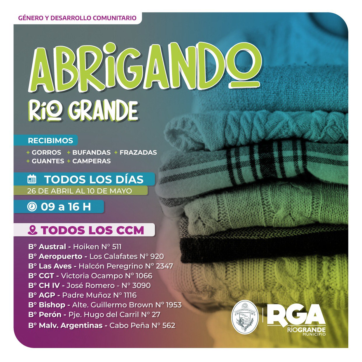 Comenzó la colecta solidaria «Abrigando Río Grande»