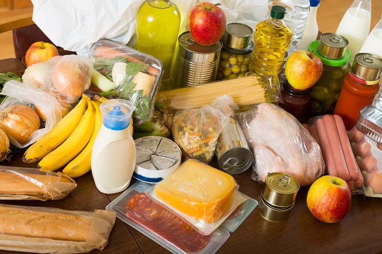 view at table with articles of food for family