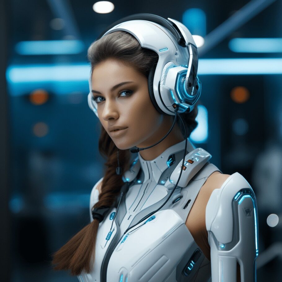 Representación futurista de un asistente virtual con inteligencia artificial