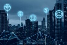 Ciudad inteligente con tecnología digital y red de comunicación global