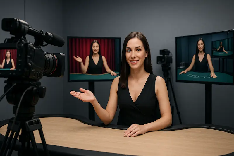 Professional live dealer in a broadcast studio for online games