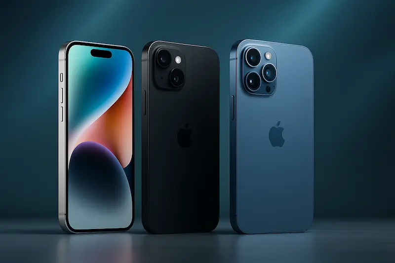 Modelos de iPhone 16 en colores elegantes presentados en composición minimalista