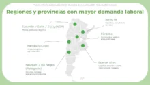 Mapa de Argentina: NOA, Mendoza, Córdoba, Santa Fe, Buenos Aires y Patagonia con sus rubros de mayor demanda laboral.