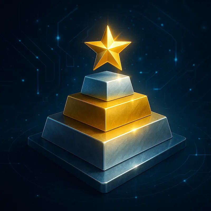 Digital illustration of a golden and silver pyramid with a star representing online casino loyalty and VIP reward levels