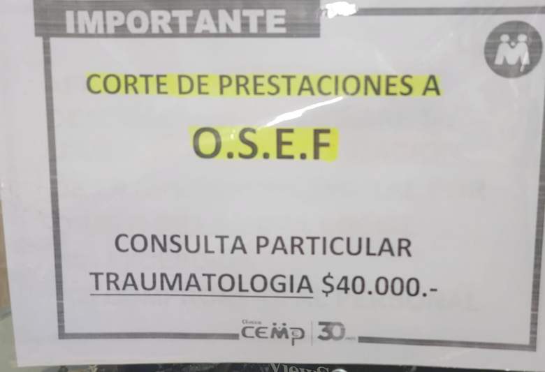 CEMEP anunció corte de servicios a afiliados de OSEF
