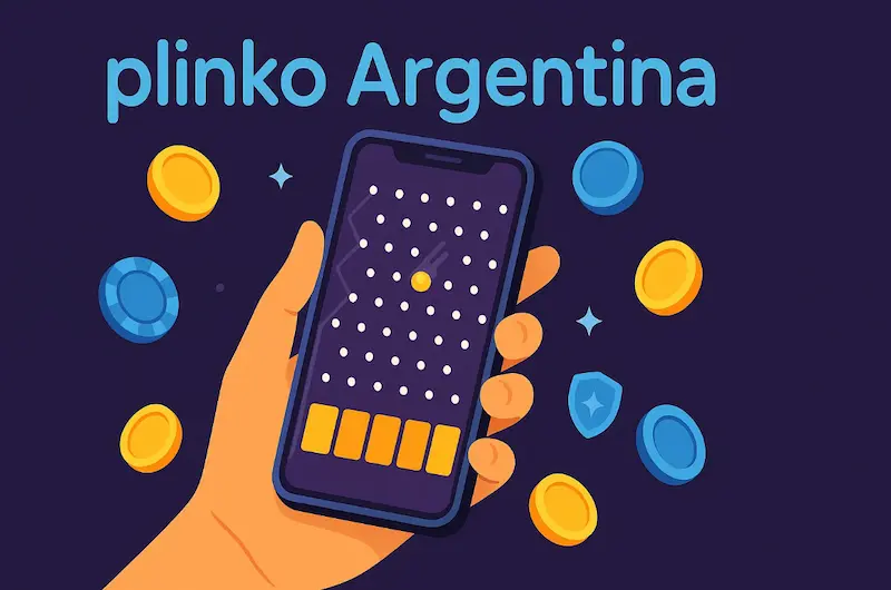 Juego Plinko Argentina en un teléfono móvil con monedas y fichas
