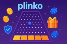 Ilustración del juego Plinko con fichas, monedas y tablero colorido