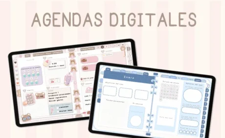 Agendas digitales 2026 en tablet con diseños kawaii para organizar el año