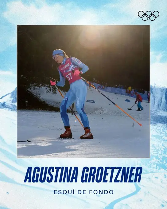 Agustina Groetzner compitiendo en esquí de fondo con la inscripción “Esquí de fondo”