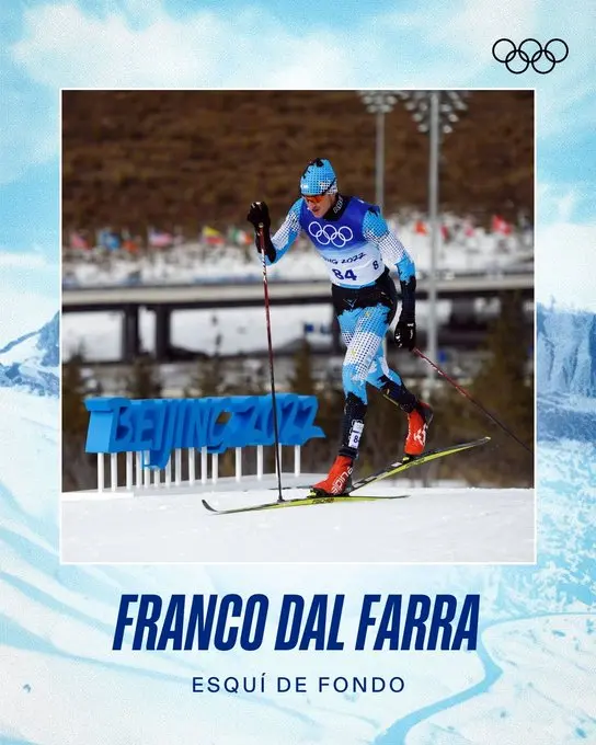 Franco Dal Farra en competencia de esquí de fondo con su nombre y la disciplina “Esquí de fondo”