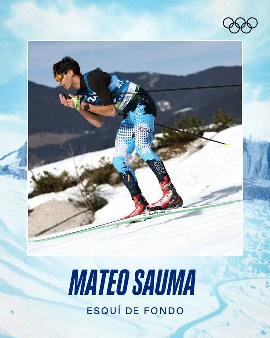 Mateo Sauma en una prueba de esquí de fondo con su nombre y la disciplina “Esquí de fondo”