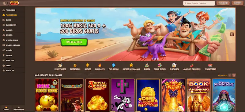 Captura de Stone Vegas con bono de bienvenida y juegos destacados en la portada