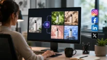Marketer using AI to turn one product photo into several social media image variations